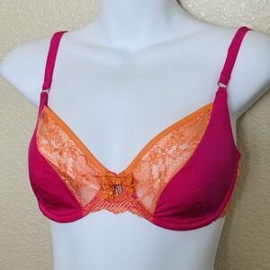 Pretty Polly In Love With PP Bra Fushia And Orange Lace Underwired Charm 34C